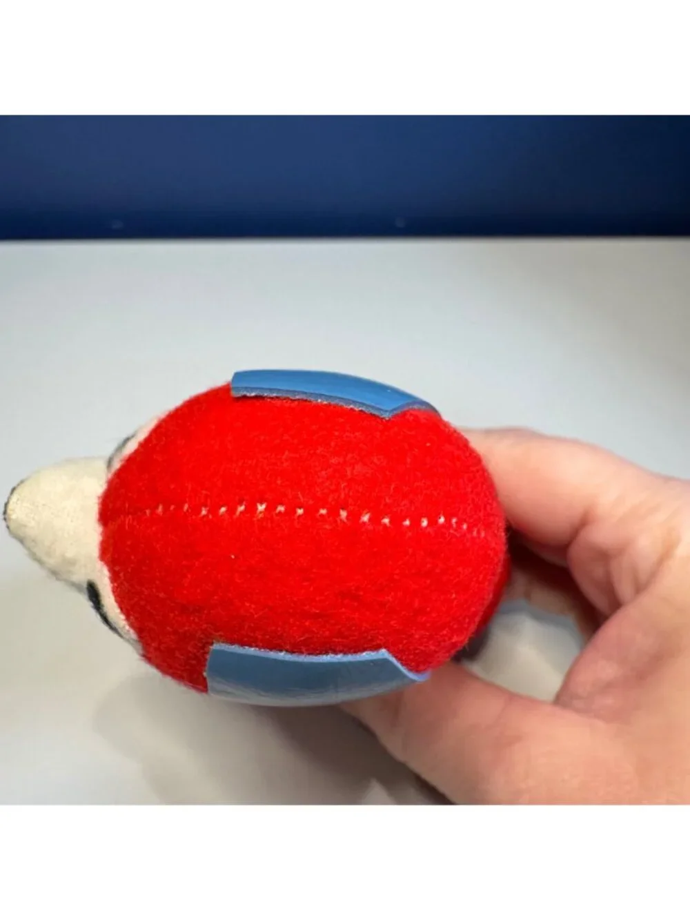 Vintage Red & Blue Felt Dog Plush Toy With Stitched Details And Blue Vinyl Ears